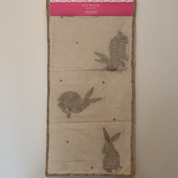 Isaac Mizrahi Cream Table Runner Ornate Rabbits Beads - Picture 9 of 9